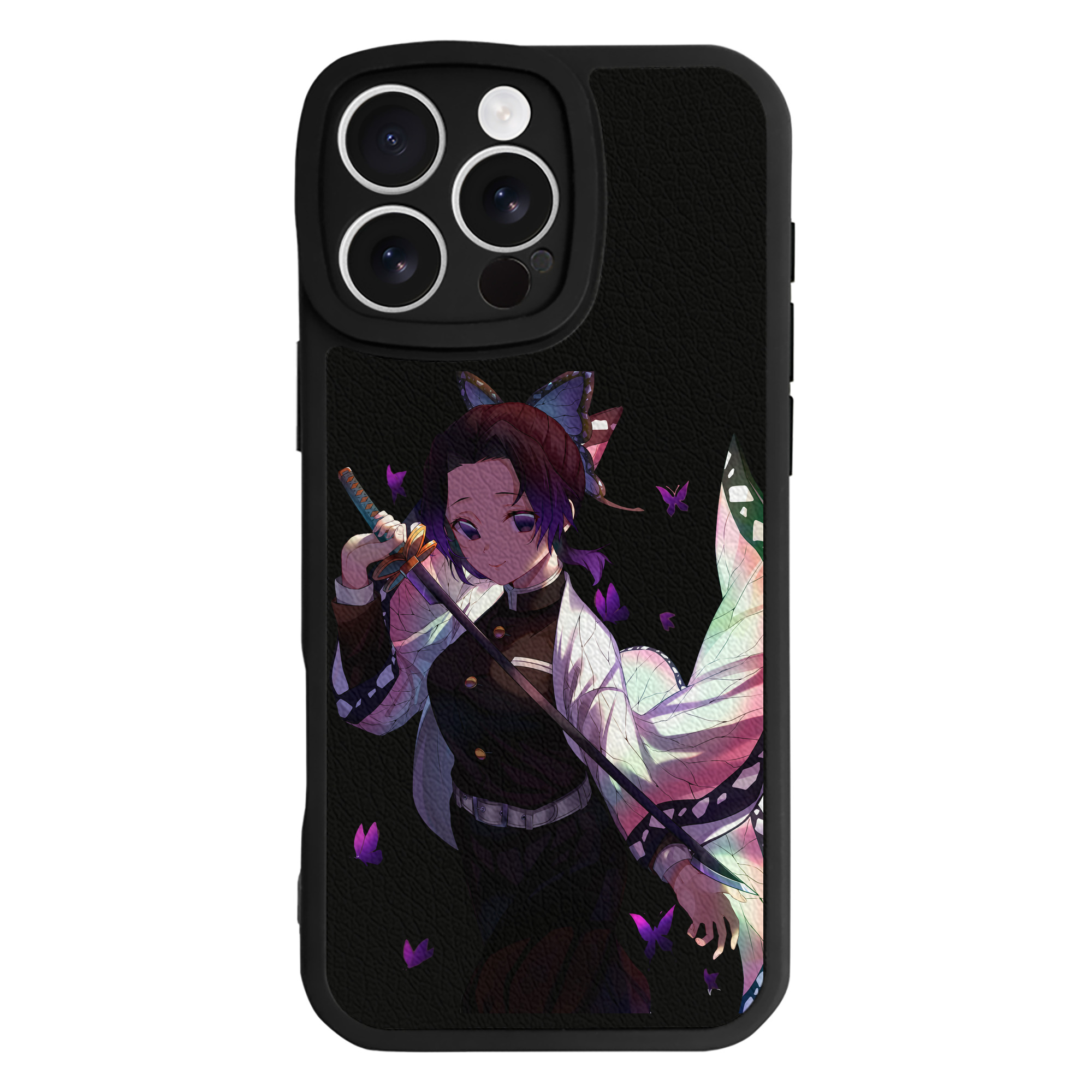 （画像用） 鬼滅の刃（きめつのやいば）蟲柱-胡蝶 しのぶ／こちょう しのぶ Kochou Shinobu 【iPhone 16シリーズ対応】シリコンスマホケース（レザー調） 材質：シリコン